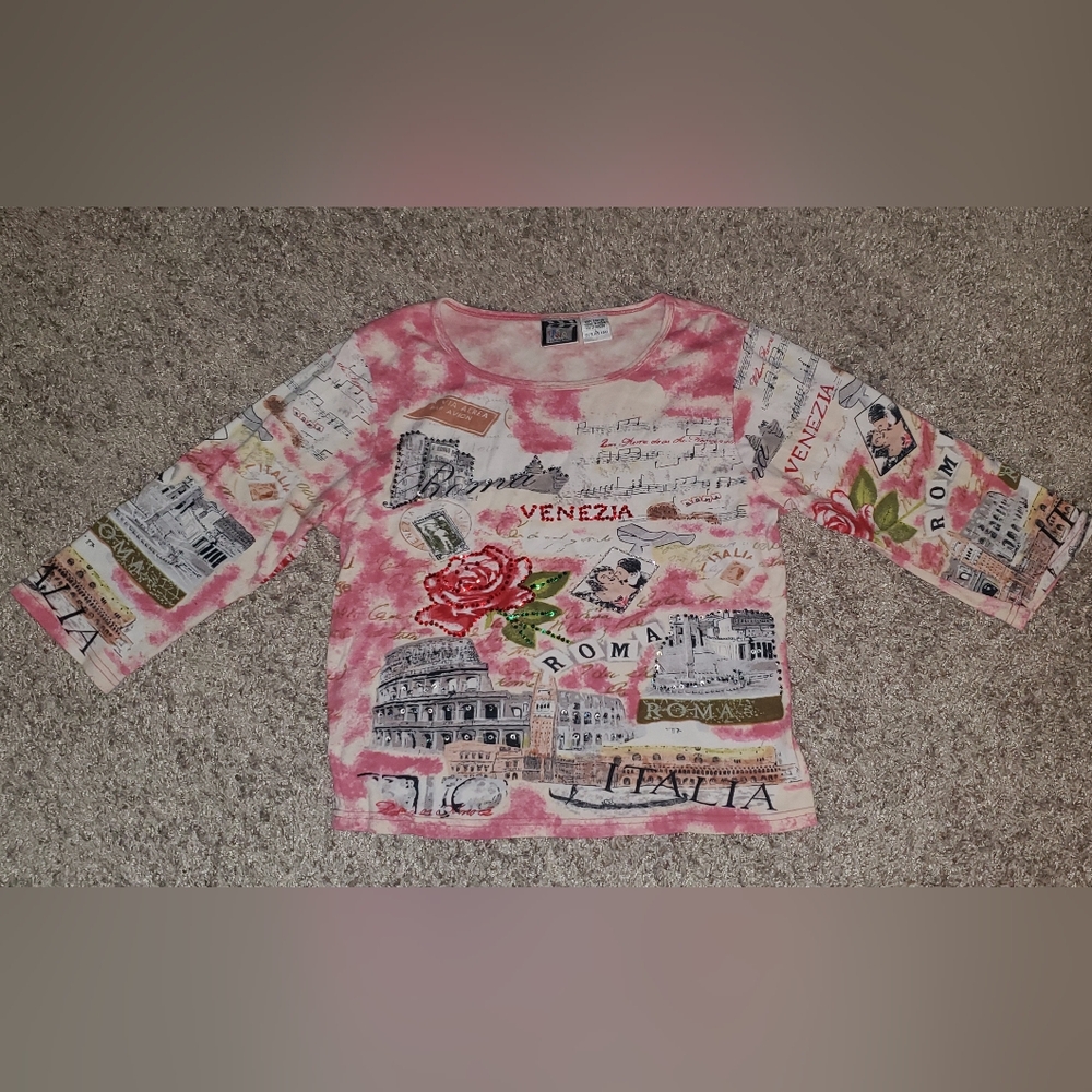 Take Two Clothing Co Italy Themed 3/4 Sleeve Shirt Size Large
